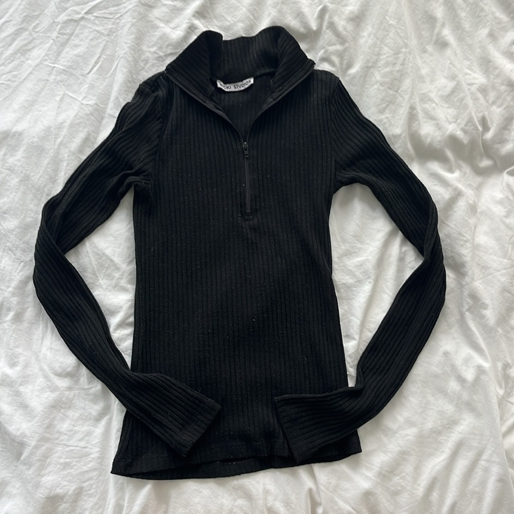 Nicki Studios 1/4 Zip up Ribbed Black Turtleneck Women’s Size Small